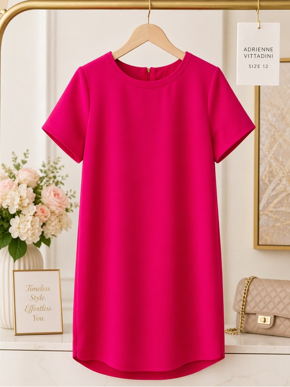 Adrienne Vittadini Hot Pink Short Sleeve Mini Shift Dress